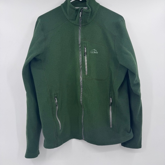 LL Bean Sweater Men Medium Green Fleece Slightly Fitted Full Zip Jacket Outdoors